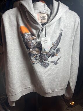 BDG Anthro-Men's/ Women’s Light Gray Eagle Sweatshirt with Orange Sun Accent